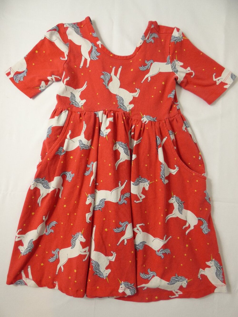 Hanna Andersson Red Unicorn Skater Dress with Pockets, Size 5 Years